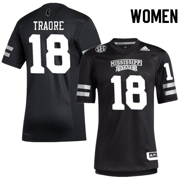 Women #18 Seydou Traore Mississippi State Bulldogs College Football Jerseys Stitched-Black